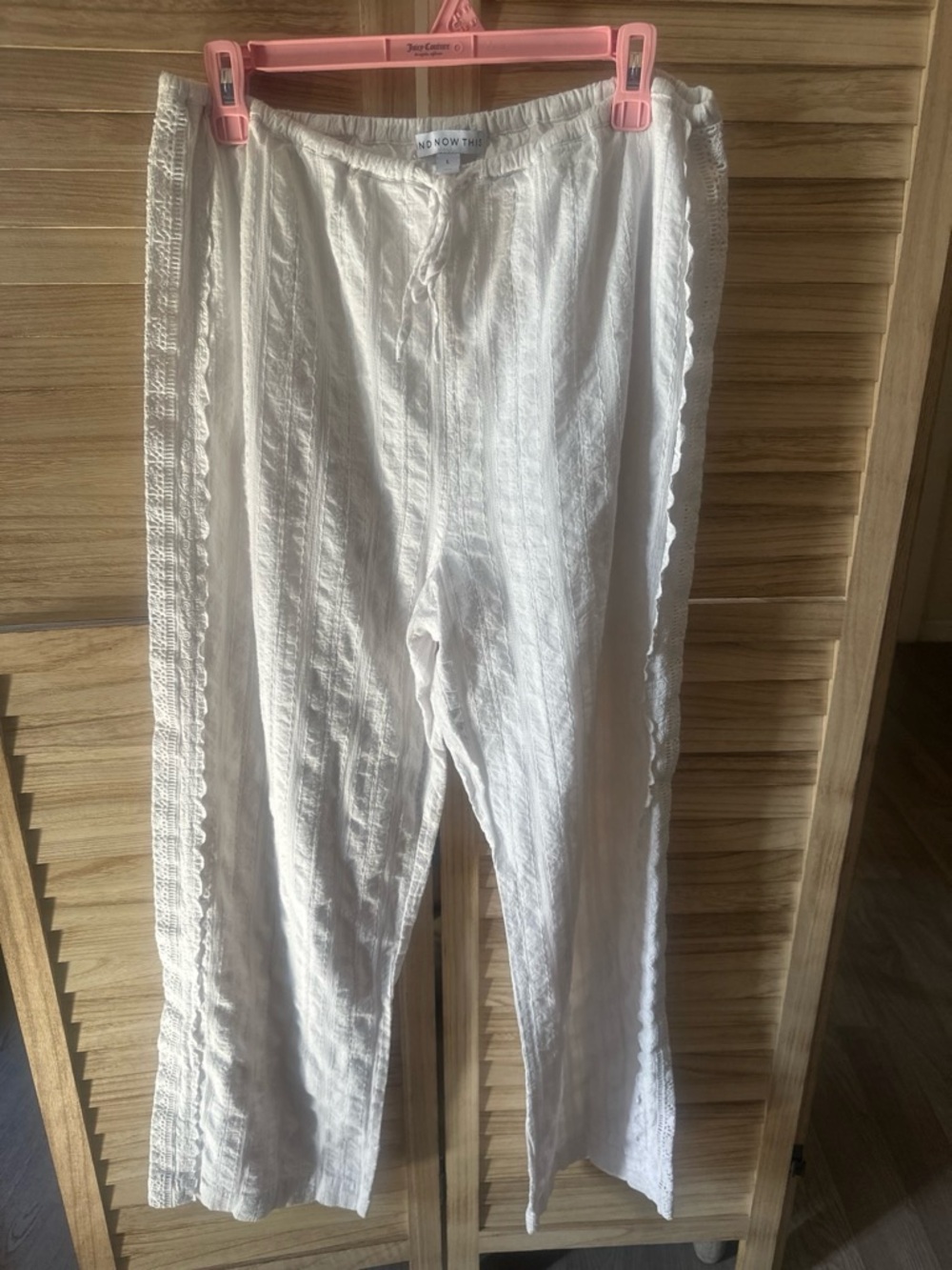Lightweight White Linen-Look Drawstring Pants